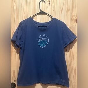 Life Is Good Navy Tee with Cat Emblem Womens XL